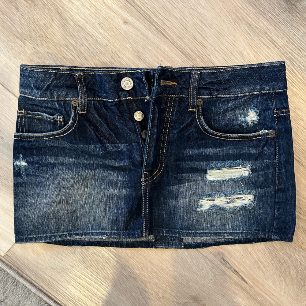 VINTAGE American Eagle Outfitters Denim Frayed Distressed Miniskirt Jean Skirt